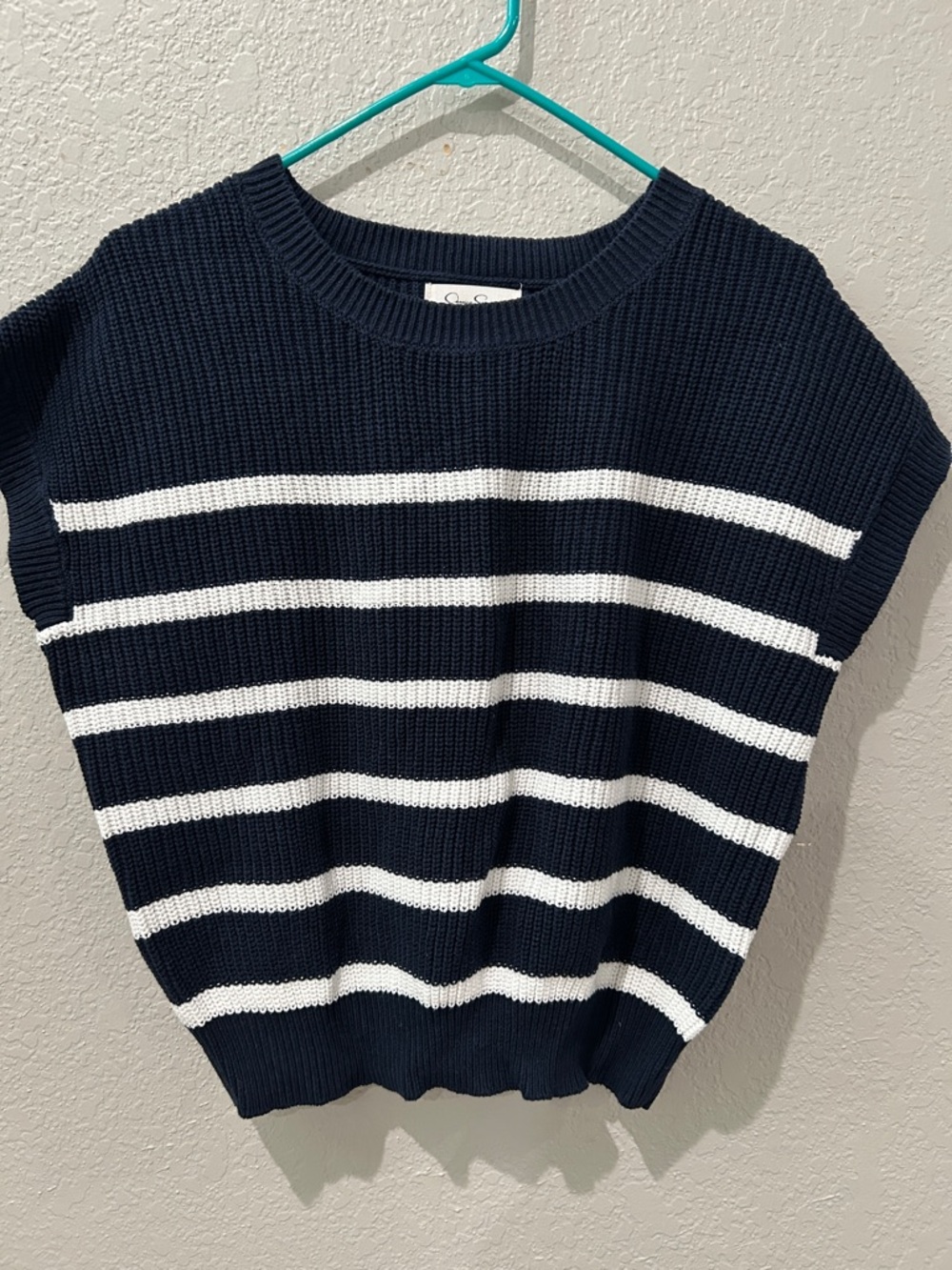 Jessica Simpson Navy and White Striped Crewneck Sweater